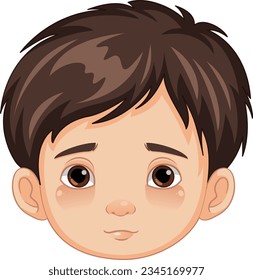 A vector illustration of a young boy with a neutral facial expression