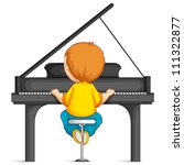 vector illustration of  young boy playing piano