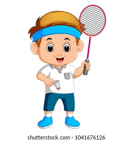 vector illustration of Young boy playing badminton