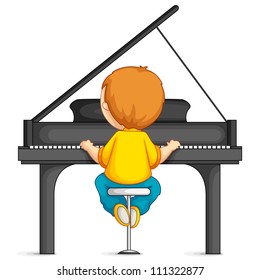 vector illustration of  young boy playing piano