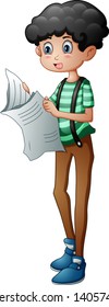 Vector illustration of A young boy reading the newspaper