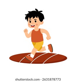Ilustração vetorial de um menino correndo em uma corrida com determinação e velocidade, mostrando energia e espírito esportivo.