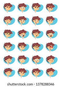Vector Illustration of Young Boy Various Facial Expressions