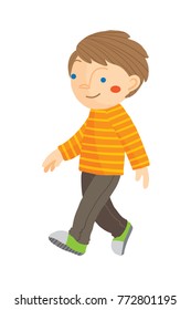 Vector illustration of young boy walking isolated on white background