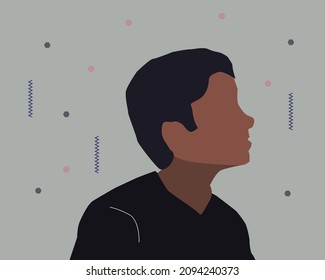 A Vector illustration of a young brown boy isolated on a minimal design background, childhood growing up concept, feeling bliss concept.