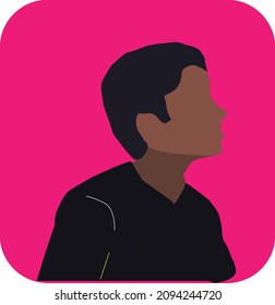 Una ilustración vectorial de un joven de color de piel marrón dentro de una caja rosa que representa un género diferente, concepto de identidad de género, concepto de juventud, concepto de disforia de género.