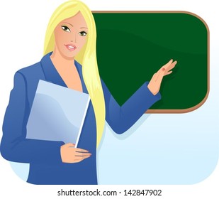 Vector illustration of a young business girl with documents