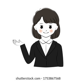 Vector illustration of young business woman showing direction