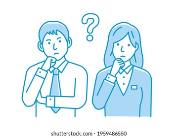 Vector Illustration of young businessman and businesswoman having a question