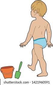 Vector illustration of a young child at the beach, EPS 10 file
