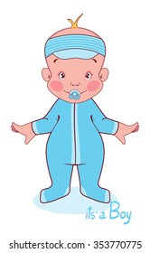 Vector illustration of a young child in blue overalls, this boy.