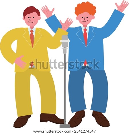 Vector illustration of a young comedy duo