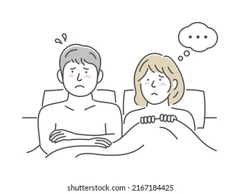 Vector illustration of a young couple in bed | depression, disappointment