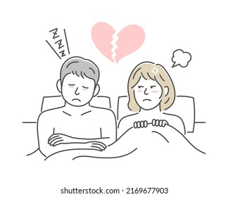 Vector illustration of a young couple in bed | tired, fatigue