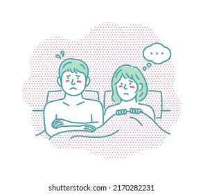 Imagen vectorial de una pareja joven en la cama. depresión, decepción