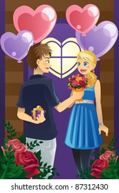A vector illustration of a young couple celebrating Valentine's day