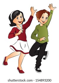 Vector illustration of young couple dancing.