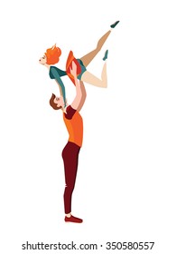 vector illustration of young couple dancing acrobatic rock 'n' roll