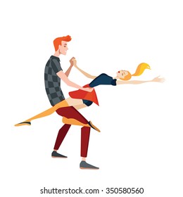 vector illustration of young couple dancing rock 'n' roll