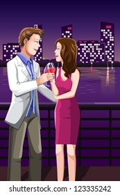 A vector illustration of a young couple enjoying the night out