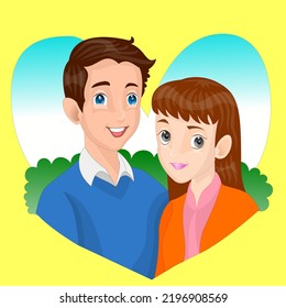 Vector illustration of a young couple isolated on a yellow background suitable for animation, illustration or collection design.