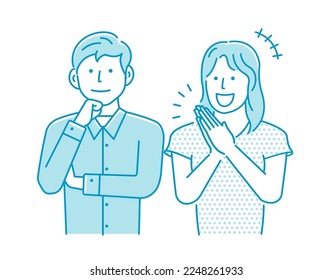 Vector illustration of a young couple listening and thinking (positive image)