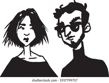 vector illustration of young couple man and woman 