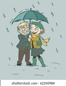 Vector illustration of a young couple, man and woman fallen in love with each other