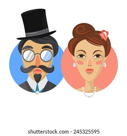 Vector illustration of a young couple in the nineteenth century