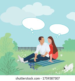 vector illustration of a young couple sitting in nature