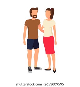 Vector illustration of a young couple standing casually and smiling together.