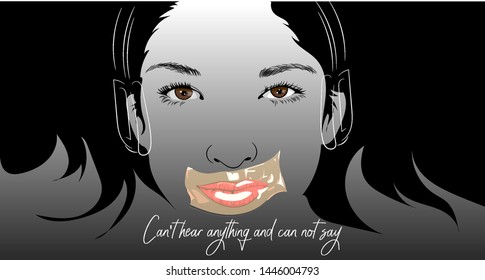 Vector illustration of a young deaf  girl .