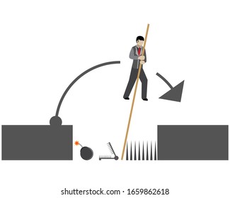 vector illustration, young entrepreneur struggling through all obstacles.