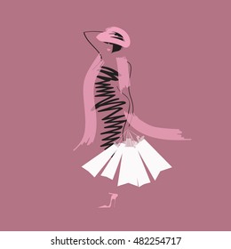 Vector illustration of a young fashionable woman shopping