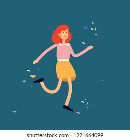 Vector illustration of young female character dancing in white background