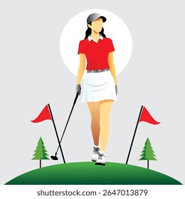 Ilustração vetorial de uma jovem jogadora de golfe.