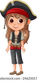 Vector illustration of a young female pirate