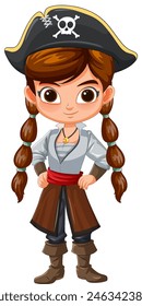 Vector illustration of a young female pirate