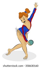 Vector illustration of a young female rhythmic gymnast performing with ball