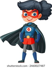 Vector illustration of a young female superhero