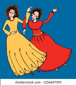 Vector illustration of young flying witches