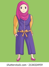 Vector Illustration of young girl anime chibi   character.