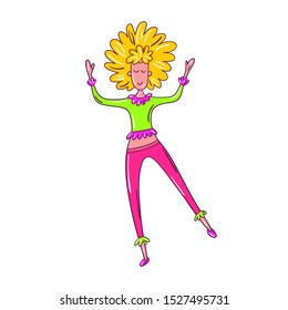 Vector illustration of a young girl dancing or doing fitness workout - Cartoon colorful character of a sporty woman on white background - Cheerful design for dance studio classes, card, cover, flyer