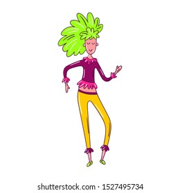 Vector illustration of a young girl dancing or doing fitness workout - Cartoon colorful character of a sporty woman on white background - Cheerful design for dance studio classes, card, cover, flyer