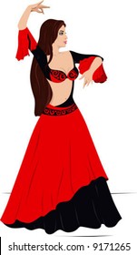 Vector illustration of the young girl, dancing the Spanish dance