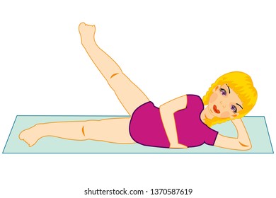 Vector illustration of the young girl doing gymnastic exercise on white background
