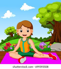 vector illustration of young girl doing yoga