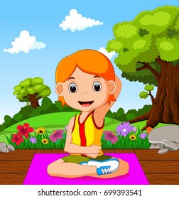 vector illustration of young girl doing yoga