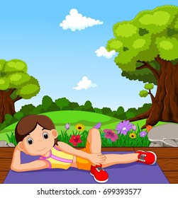 vector illustration of young girl doing yoga