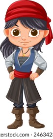 Vector illustration of a young girl dressed as a pirate